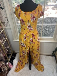 New Look womens yellow short sleeve hi low romper/dress floral size X Large - Picture 1 of 8