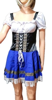 NUEVO SIN ETIQUETAS Disfraz Oktoberfest Festival de Cerveza Alemana Damas Corsé Mediano Cremallera Lateral Azul Foto 1 de 4
