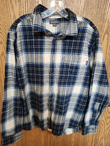 Eddie Bauer Flanellhemd Herren XL 100% Wolle Knopfleiste blau kariert Wandern Outdoor - Bild 1 von 4