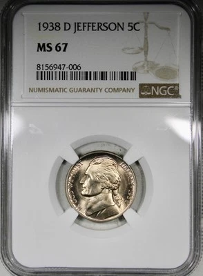 1938-D Jefferson Nickel NGC MS67 High Grade First Year Coin - Image 1 of 2