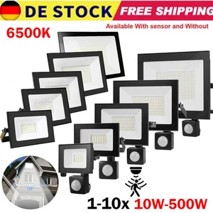 LED Fluter mit/ohne Bewegungsmelder 10W-500W Außen Garten Strahler Scheinwerfer - Bild 1 von 21