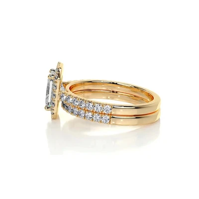Conjunto de anillo de novia de boda radiante 3TCW enchapado en oro amarillo de 14K certificado moissanita Foto 1 de 4