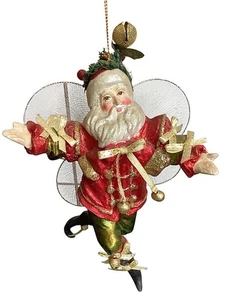 SELTEN MARK ROBERTS ROT TANZENDE KUNSTHARZ WEIHNACHTSMANNFEE MIT GLOCKEN WEIHNACHTSSCHMUCK - Bild 1 von 11