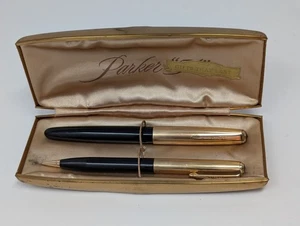 Parker 51 1/10 14K Gold Filled Fountain Pen & Mechanical Pencil Set in Case - Picture 1 of 22