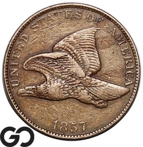 1857 Flying Eagle Cent Penny, AU Early Collector Type Coin - Picture 1 of 3