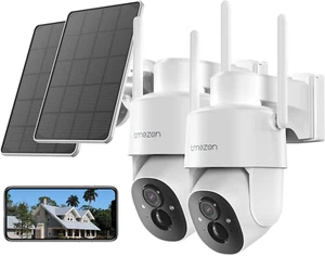 2 Pack Solar Powered Security Camera, Outdoor Wireless 360° PTZ Camera for Home - Picture 1 of 12