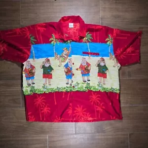Rima Tropical Hawaiian Santa Claus Button Down Short Sleeve Shirt SZ 2XL XXL - Picture 1 of 6