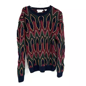 VTG Geoffrey Beene Sweater Mens L Hand Knit 3D Grandpa Colorful Eclectic 90s Y2K - Picture 1 of 6