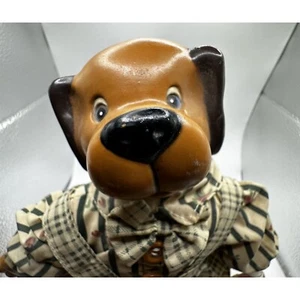 Vintage 1990s Sugar Loaf Plaid Puppy Doll In Overalls Unique Plastic Face Paws - Picture 1 of 12