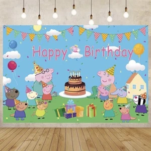 Peppa Pig Theme Birthday Party Decoration, 5x3.5ft Happy Birthday Backdrop - Picture 1 of 7