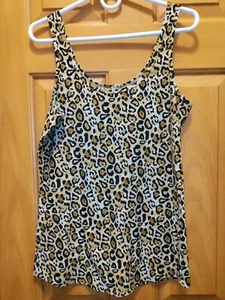 Womens Soft Knit Tak Top BROWN LEOPARD PRINT Stretchy SCOOP NECK Size XL (15-17) - Picture 1 of 4