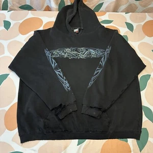 Top Heavy Tribal Cyber Dragon Hoodie Men's 2XL XXL Faded Black Grunge Y2K Thrash - Picture 1 of 17