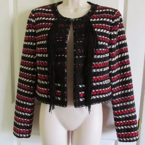 SZ 8 Oscar De La Renta Red Black Wood Jacket NWT $3990 - Picture 1 of 7