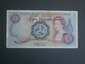 ** Billete de 5 libras John Paul 'A' Isla de Man 'A' años 70 'VF'** - Imagen 1 de 6