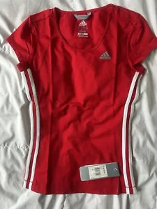 BNWT ADIDAS ClimaCool Women's Essential MF 3S Tee Cap Sleeve Red UK 8 - Picture 1 of 7