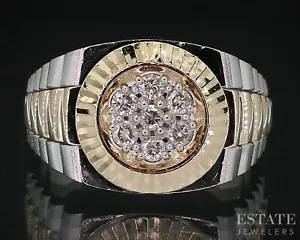 Vintage 14k Two Tone Gold Natural .17ctw Diamond Mens Watch Ring 10.3g i18636 - Picture 1 of 5