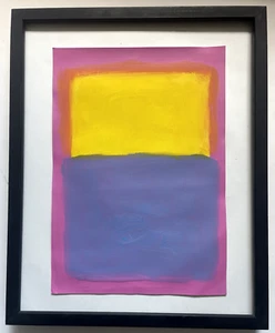Mark Rothko Original Acrylic Painting Purple Abstract Yellow Design Signed E12 - Picture 1 of 8