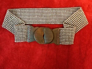 Vintage Gürtel facettiert silber Nailhead Stretch Holz 2 Stück Schnalle braun Damen - Bild 1 von 8