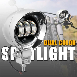Motorcycle LED Spot Fog Light Headlight Chrome For Suzuki Honda Yamaha Kawasaki - Picture 1 of 9