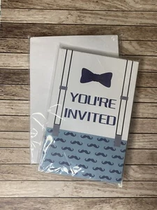 Baby Shower For Boy Invitations A Little Man Mustaches - 20 Invites And Envelope - Picture 1 of 2