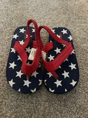NEW CARTER'S CLASSIC SUMMER BEACH FLIP FLOPS STARS RED WHITE NAVY BLUE Sz 5-6 - Image 1 of 4