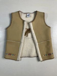 OshKosh Beige Suede Sherpa Lined Vest Native Style Girls Size 6 - Picture 1 of 7