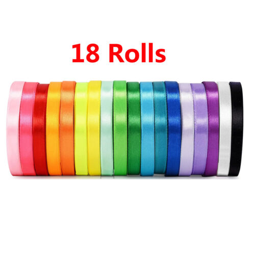 18 Rolls Satin Ribbon 25Yards Color Solid Gift Wrapping Bulk Fabric Garden Decor