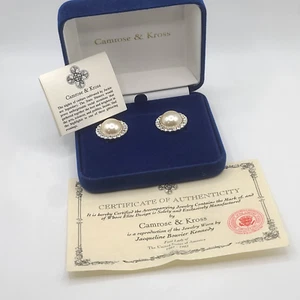 Camrose Kross Earrings JBK Rhinestone Signed Jacqueline Kennedy Faux Pearl - Picture 1 of 5