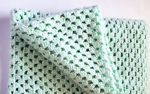Lime Mint Green Baby Blanket Rainy Day Crochet Grit Stitch Medium Soft Cozy Warm