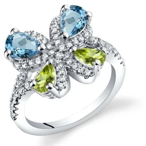Anillo suizo de topacio azul y peridoto plata esterlina 1,50 quilates talla 5 a 9 - Imagen 1 de 2
