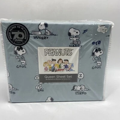 Peanuts Berkshire Snoopy Woodstock 4 Piece Grey Queen Sheet Set 70 years - Image 1 of 4
