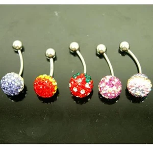 New Gorgeous Metallic Multi Crystal Ferido Double Ball Belly Bar Body Jewellery - Picture 1 of 6