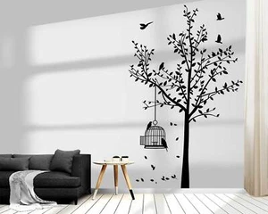 Wandtattoo Baum Vögel Käfig  wbm35, große Farbwahl, Anfertigung in DE  - Picture 1 of 4