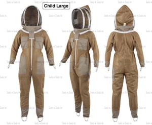 KHAKI CHILD SIZE LARGE THREE LAYERS MESH BEEKEEPING SUIT BEE VENTILATED COOLAIR - Picture 1 of 5