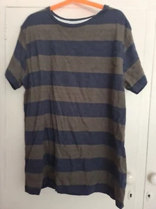 REBEL UK BOYS SIZE 12 -13 BLUE & OLIVE STRIPE TSHIRT TOP  - Bild 1 von 4