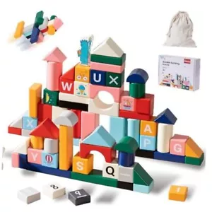 Wooden Blocks Set 88Pcs Building Blocks for Toddlers Shape Sorting Aie-02 - Picture 1 of 7