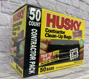 HUSKY CONTRACTOR PACK CLEAN-UP BAGS TRASH HEAVY DUTY 3mill 42 GALLON 50 BAGS NEW - Picture 1 of 11