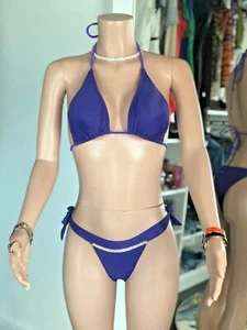 ROYAL PURPLE RHINESTONE WOMENS STYLISH SUMMER FASHION BATHING SUIT BIKINI SET - Picture 1 of 2