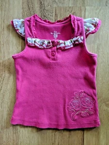 Kids Headquarters Toddler Girl 4T Pink Cap Sleeve Hanley Tank Top Floral Ruffle - Picture 1 of 6