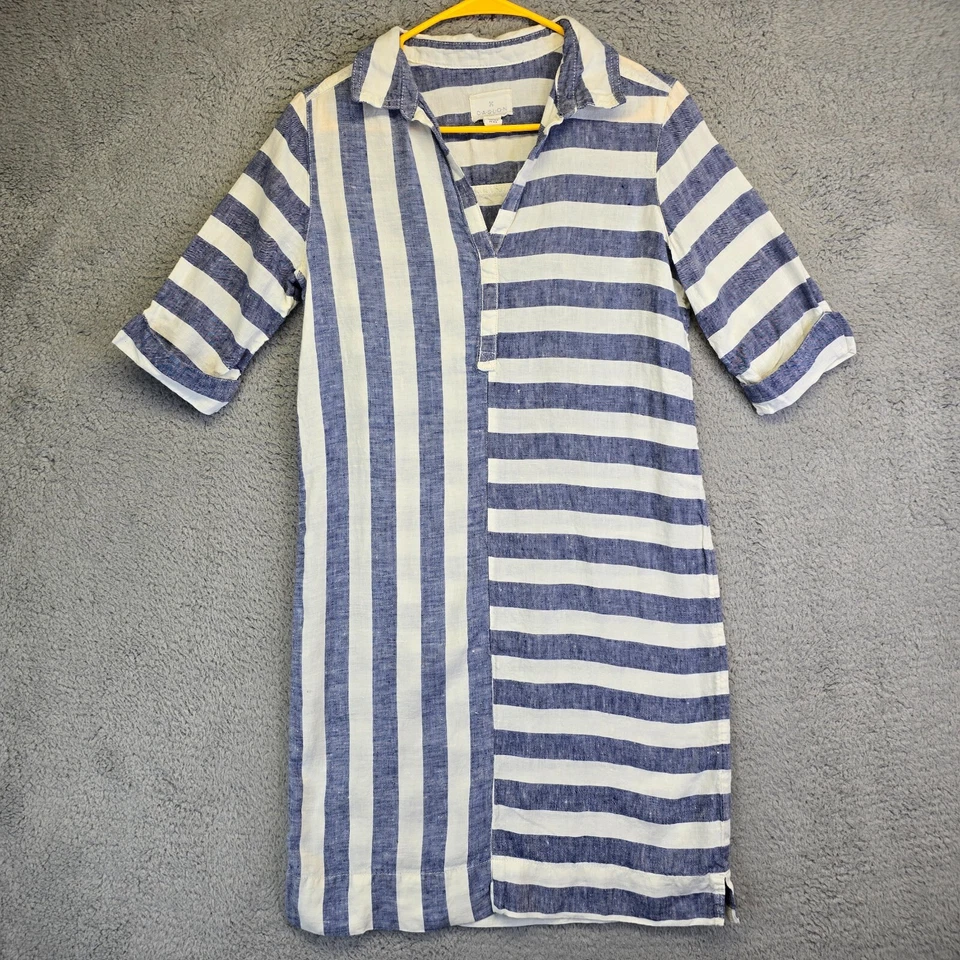 Caslon Linen Dress Womens XS Blue Striped Tunic Lagenlook Boho Costal - image 1 of 4