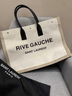 Saint Laurent Rive Gauche Tote Large Beige Linen Unisex RRP £1440 - Image 1 of 4