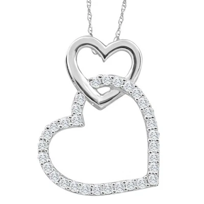 Collar colgante de corazón pequeño de diamantes de 1/4 quilates TW de oro blanco de 10 quilates de 1" de alto Foto 1 de 4
