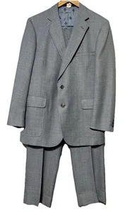 Austin Reed Vintage 3 Piece Suit Mens 40R 34x29 Gray Wool Tweed Blue Horse Lined - Picture 1 of 19