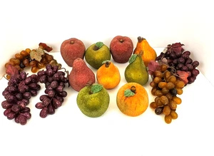 Vintage Beaded Frosted Sugared Faux Fruit Mixed Lot Of 14 Apples Grapes Pears - Picture 1 of 12
