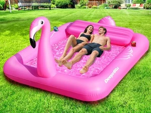 Luxury Flamingo Inflatable Tanning Pool for 2 Person, 81''x60'' Sunbathing Po... - Picture 1 of 7