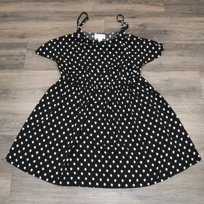 ELLE Black Polka Dot Mini Dress Short Sleeve Casual Lightweight Cute Large - Image 1 of 4