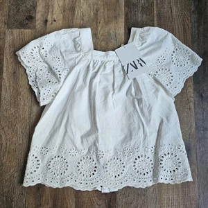 NWT ZARA White Eyelet Blouse Top Size S 4-5 ARS CM 110 - Picture 1 of 9