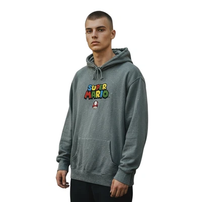 Nintendo Super Mario Bros Sudadera con Capucha Hombre’s 2XL Gris Pullover Sudadera Retro Gamer Foto 1 de 4