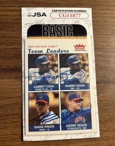2004 Fleer Tradition Team Leaders Sosa Prior Wood Chicago Cubs Autographed JSA - Picture 1 of 2