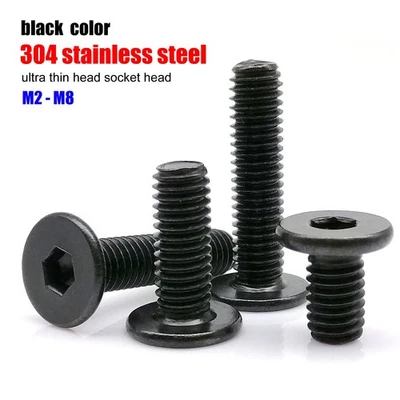 Black 304 Stainless Steel Allen Hex Socket Utrathin Flat Head Screws M2 M3 M4 M5 - image 1 of 4
